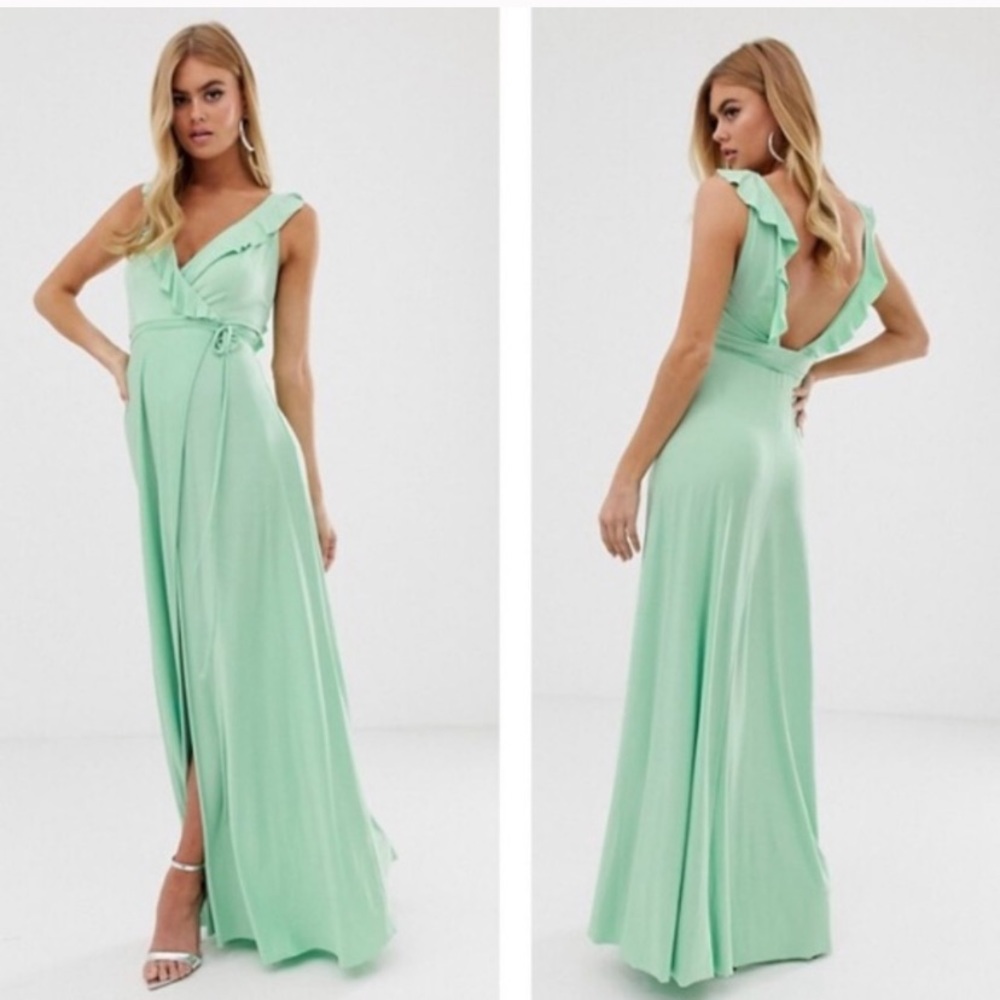 ASOS Ruffle Mint Goddess Tie Wrap Maxi